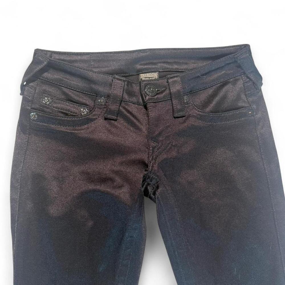 True Religion Black Satin Finish Jeans Nylon Y2K Shiny Stretch Denim Pants 24